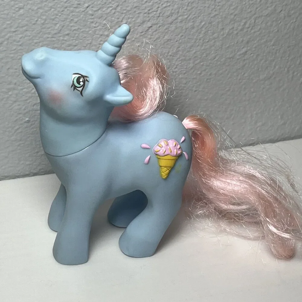 Vtg My Little Pony G1 blue Sundae Best Coco Berry unicorn 3D ice cream cone 1987